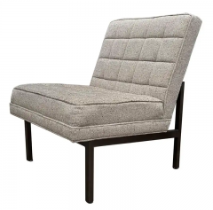 Florence Knoll Mid Century Modern Slipper Lounge Chairs in Grey Tweed with Bronze Frames - 2537390