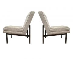 Florence Knoll Mid Century Modern Slipper Lounge Chairs in Grey Tweed with Bronze Frames - 2537393