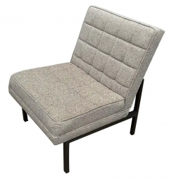 Florence Knoll Mid Century Modern Slipper Lounge Chairs in Grey Tweed with Bronze Frames - 2537406