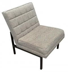 Florence Knoll Mid Century Modern Slipper Lounge Chairs in Grey Tweed with Bronze Frames - 2537407