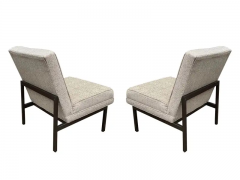 Florence Knoll Mid Century Modern Slipper Lounge Chairs in Grey Tweed with Bronze Frames - 2537417