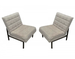 Florence Knoll Mid Century Modern Slipper Lounge Chairs in Grey Tweed with Bronze Frames - 2537423