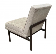 Florence Knoll Mid Century Modern Slipper Lounge Chairs in Grey Tweed with Bronze Frames - 2537436