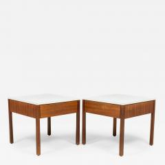 Florence Knoll Pair Of Florence Knoll White Laminate And Walnut Square Nightstands End Tables - 3178122