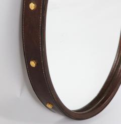 Florentine Leather Wrapped Oval Mirror Italy 1960s - 2919661