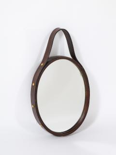 Florentine Leather Wrapped Oval Mirror Italy 1960s - 2919664