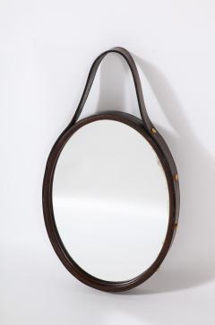 Florentine Leather Wrapped Oval Mirror Italy 1960s - 2919669