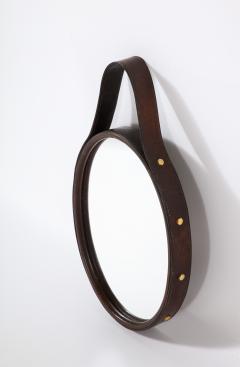 Florentine Leather Wrapped Oval Mirror Italy 1960s - 2919673