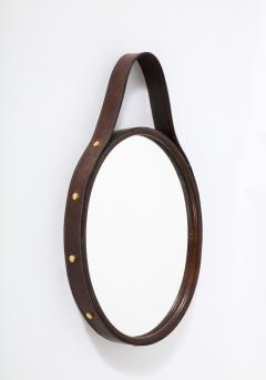 Florentine Leather Wrapped Oval Mirror Italy 1960s - 2919674