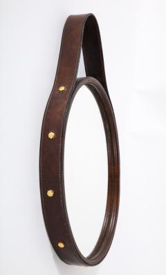Florentine Leather Wrapped Oval Mirror Italy 1960s - 2919675