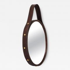 Florentine Leather Wrapped Oval Mirror Italy 1960s - 2922099