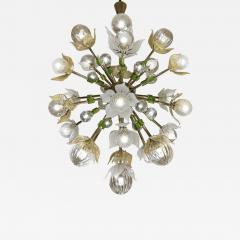 Flower Power Brass Sputnik Chandelier w Murano Art Glass Boules and Petals - 3487559