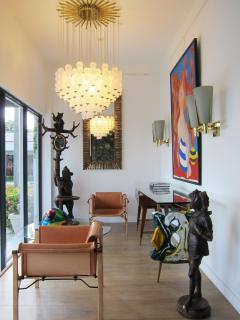 Flush Mount Conical Murano White Glass and Brass Ceiling Light in stock - 4588845