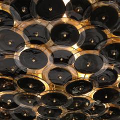 Flush Mount Murano Disc Chandelier in Black and Clear Glass and Brushed Brass - 3751602