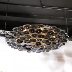 Flush Mount Murano Disc Chandelier in Black and Clear Glass and Brushed Brass - 3751622