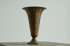 Fluted Art Deco Vase in Patinated Metal and Brass 1930s - 4395769