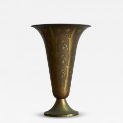 Fluted Art Deco Vase in Patinated Metal and Brass 1930s - 4396922
