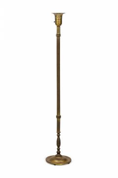 Fluted Brass Floor Lamp with White Foliate Patterned Pressed Glass Shade - 4162424