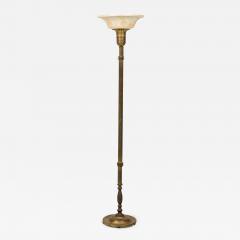Fluted Brass Floor Lamp with White Foliate Patterned Pressed Glass Shade - 4167701
