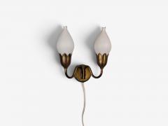 Fog M rup Danish Modern Double Wall Light Brass Glass Denmark 1950s - 4804397