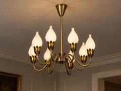 Fog M rup Tulip Chandelier Opal Glass Brass Denmark 1950s - 4762056