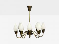 Fog M rup Tulip Chandelier Opal Glass Brass Denmark 1950s - 4762057
