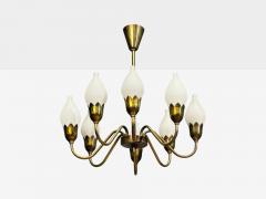 Fog M rup Tulip Chandelier Opal Glass Brass Denmark 1950s - 4762058