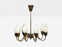 Fog M rup Tulip Chandelier Opal Glass Brass Denmark 1950s - 4762059