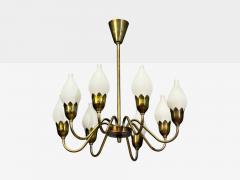 Fog M rup Tulip Chandelier Opal Glass Brass Denmark 1950s - 4762060