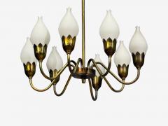 Fog M rup Tulip Chandelier Opal Glass Brass Denmark 1950s - 4762061