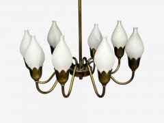 Fog M rup Tulip Chandelier Opal Glass Brass Denmark 1950s - 4762062