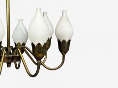 Fog M rup Tulip Chandelier Opal Glass Brass Denmark 1950s - 4762064