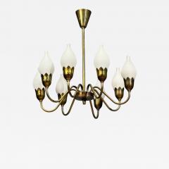 Fog M rup Tulip Chandelier Opal Glass Brass Denmark 1950s - 4762159