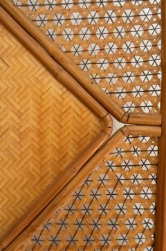 Folding Bamboo Screen With Woven Rush Panels 1970s - 4736807