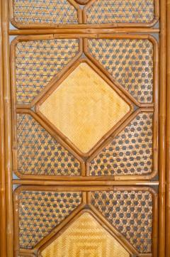 Folding Bamboo Screen With Woven Rush Panels 1970s - 4736810