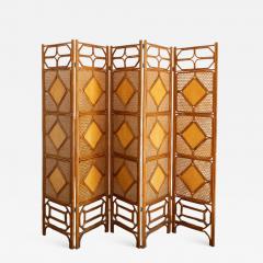Folding Bamboo Screen With Woven Rush Panels 1970s - 4758008