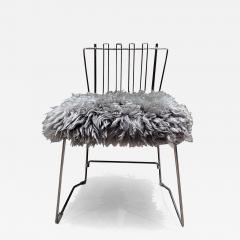 Folding Brass Side Chair Furry Gray Faux Lambskin - 3482070