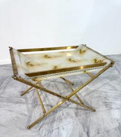 Folding Tray Table in Brass with Painted Glass Top 1970s Italy - 4308745