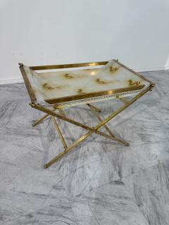 Folding Tray Table in Brass with Painted Glass Top 1970s Italy - 4308746