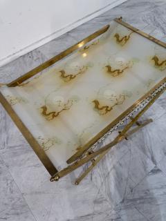 Folding Tray Table in Brass with Painted Glass Top 1970s Italy - 4308747