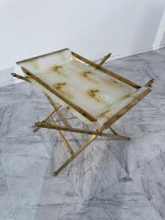 Folding Tray Table in Brass with Painted Glass Top 1970s Italy - 4308749