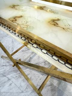 Folding Tray Table in Brass with Painted Glass Top 1970s Italy - 4308750