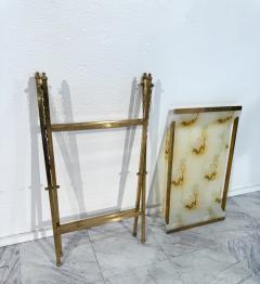 Folding Tray Table in Brass with Painted Glass Top 1970s Italy - 4308752
