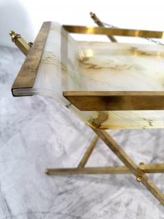 Folding Tray Table in Brass with Painted Glass Top 1970s Italy - 4308754