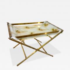 Folding Tray Table in Brass with Painted Glass Top 1970s Italy - 4310159