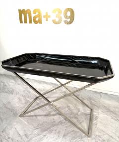 Folding Tray Table in Smoked Glass Chrome 1970s Italy - 4308518