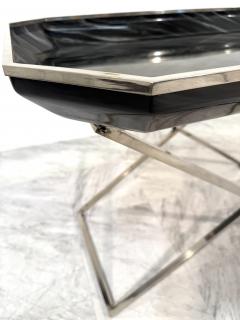 Folding Tray Table in Smoked Glass Chrome 1970s Italy - 4308519