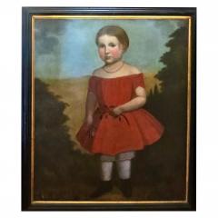 Folk Art Portrait Painting Young Girl In a Red Dress American Circa 1825 - 3701401
