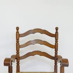 Folk Art Sculpted Wood and Straw Armchair - 4306569