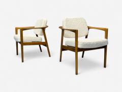 Folke Ohlsson Folke Ohlsson attr Swedish Modern White Shearling Oak Arm Chairs 1960s - 4207103
